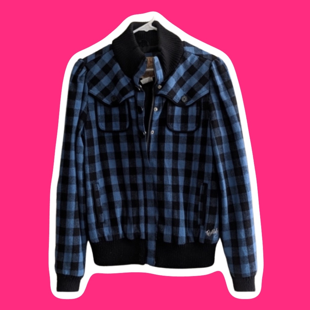 Billabong Blue and Black Wool Plaid Jacket